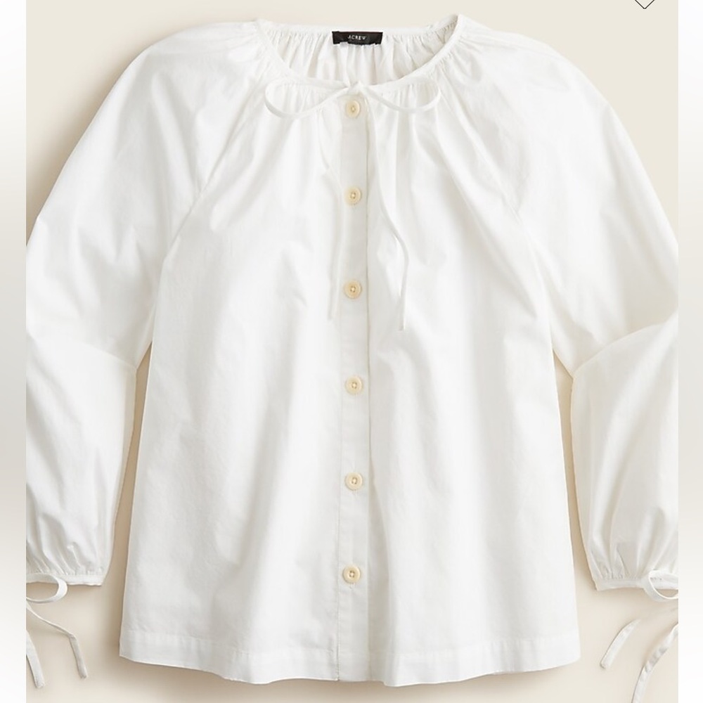 J. Crew Tie-sleeve button-front cotton poplin top